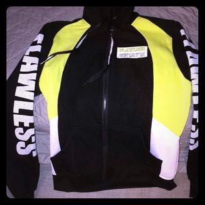 Black lime green and white sweat suit